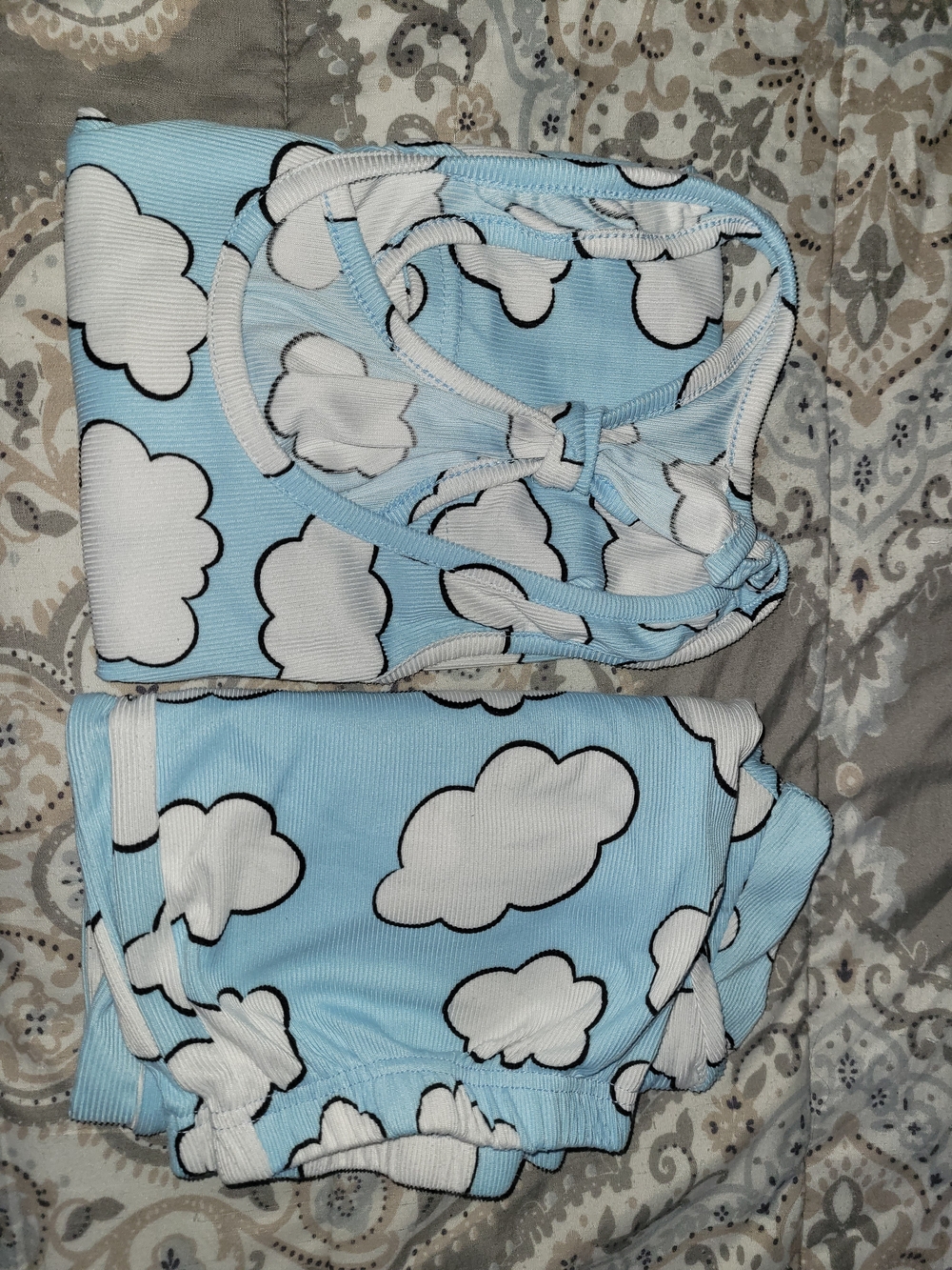 Women’s Cloud-Print Blue Sleep Tank and Shorts Set - Picture 2 of 5